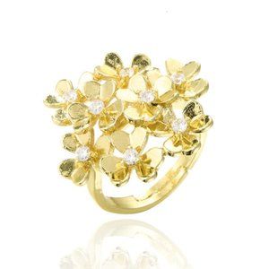 NEW 18K gold adjustable CZ Flower Ring